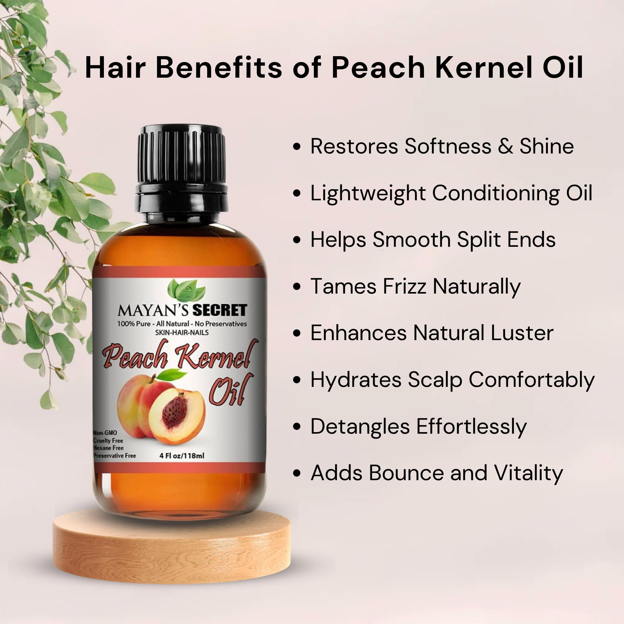 Peach Kernel Oil for Skin Elasticity,Firming, Hair, Massage and Nail Care. 4 Fl. oz
