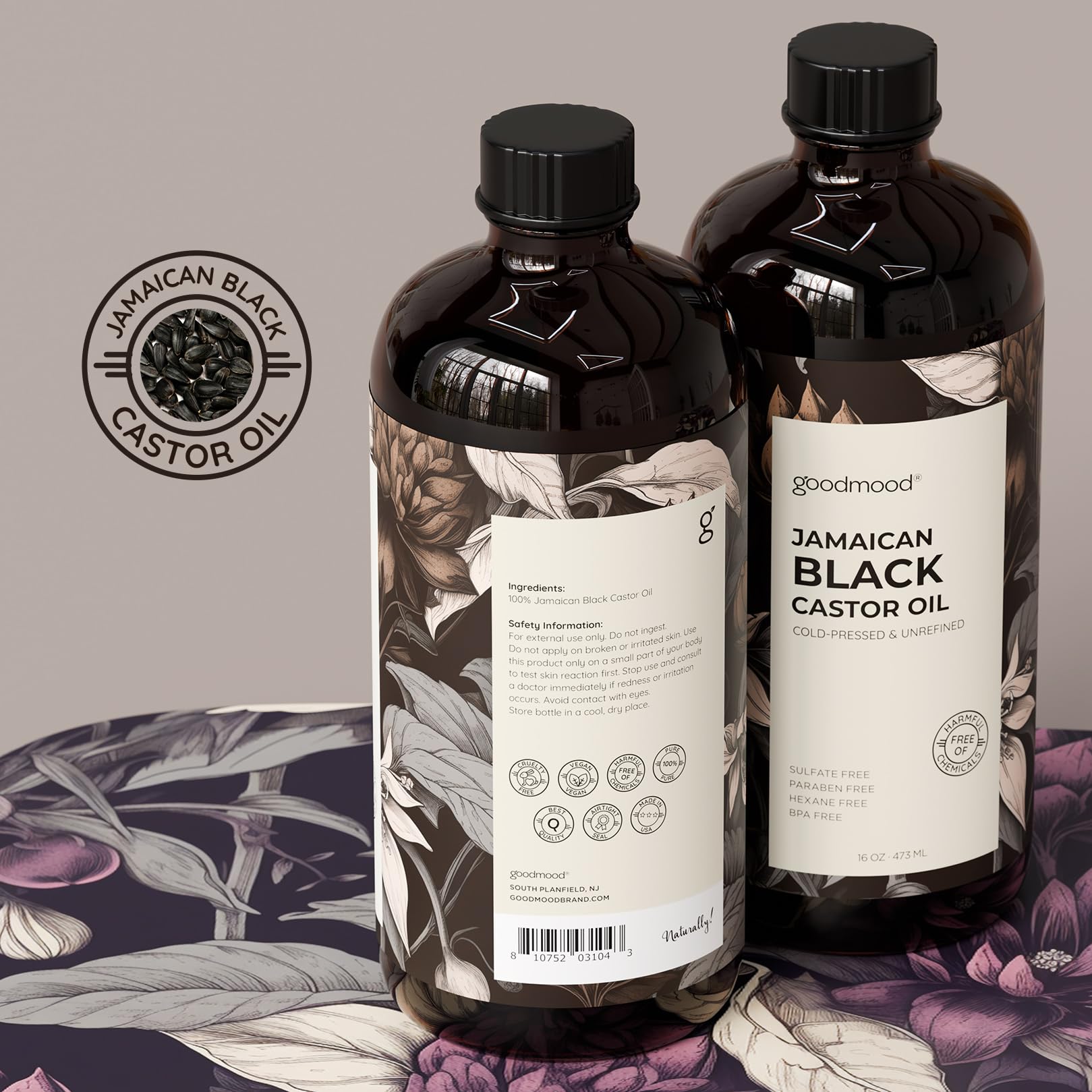 GOODMOOD Jamaican Black Castor Oil, 16 oz, Organic Cold Pressed Unrefined, Pure Castor Oil for Hair Growth, Skin Care, and Belly Fat