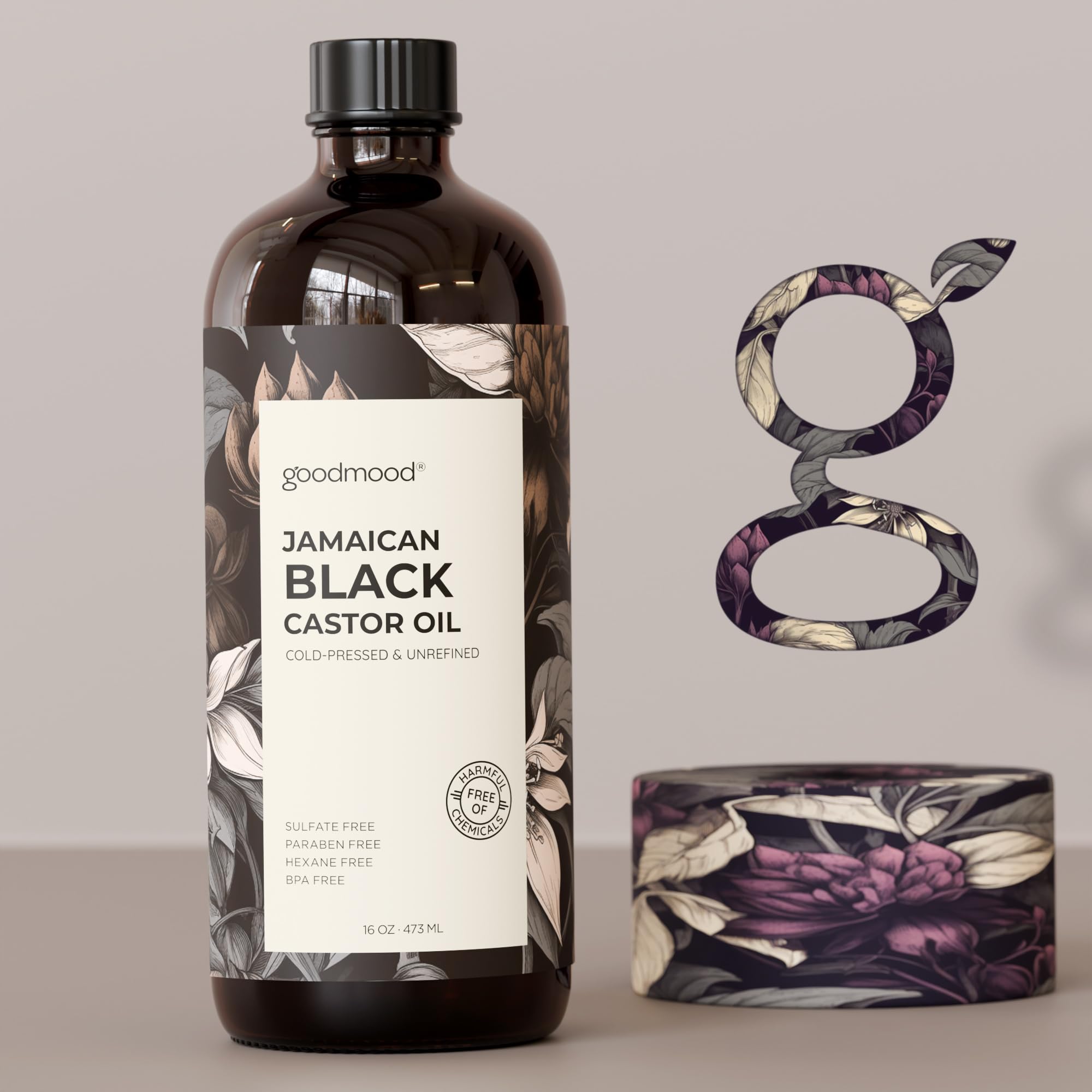GOODMOOD Jamaican Black Castor Oil, 16 oz, Organic Cold Pressed Unrefined, Pure Castor Oil for Hair Growth, Skin Care, and Belly Fat