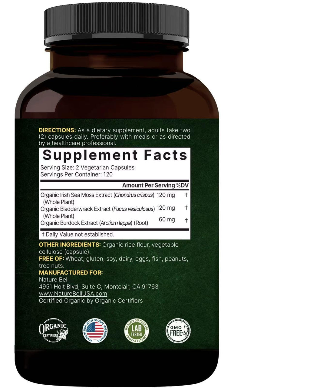 NatureBell 3-in-1 Sea Moss - 240 Vegetarian Capsules - Sea Moss Complex with Organic Bladderwrack & Organic Burdock Root - Healthy Digestion, Vitality & Immune Support*