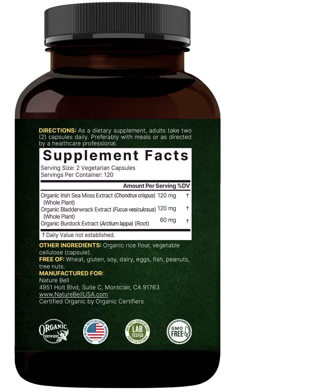 NatureBell 3-in-1 Sea Moss - 240 Vegetarian Capsules - Sea Moss Complex with Organic Bladderwrack & Organic Burdock Root - Healthy Digestion, Vitality & Immune Support*