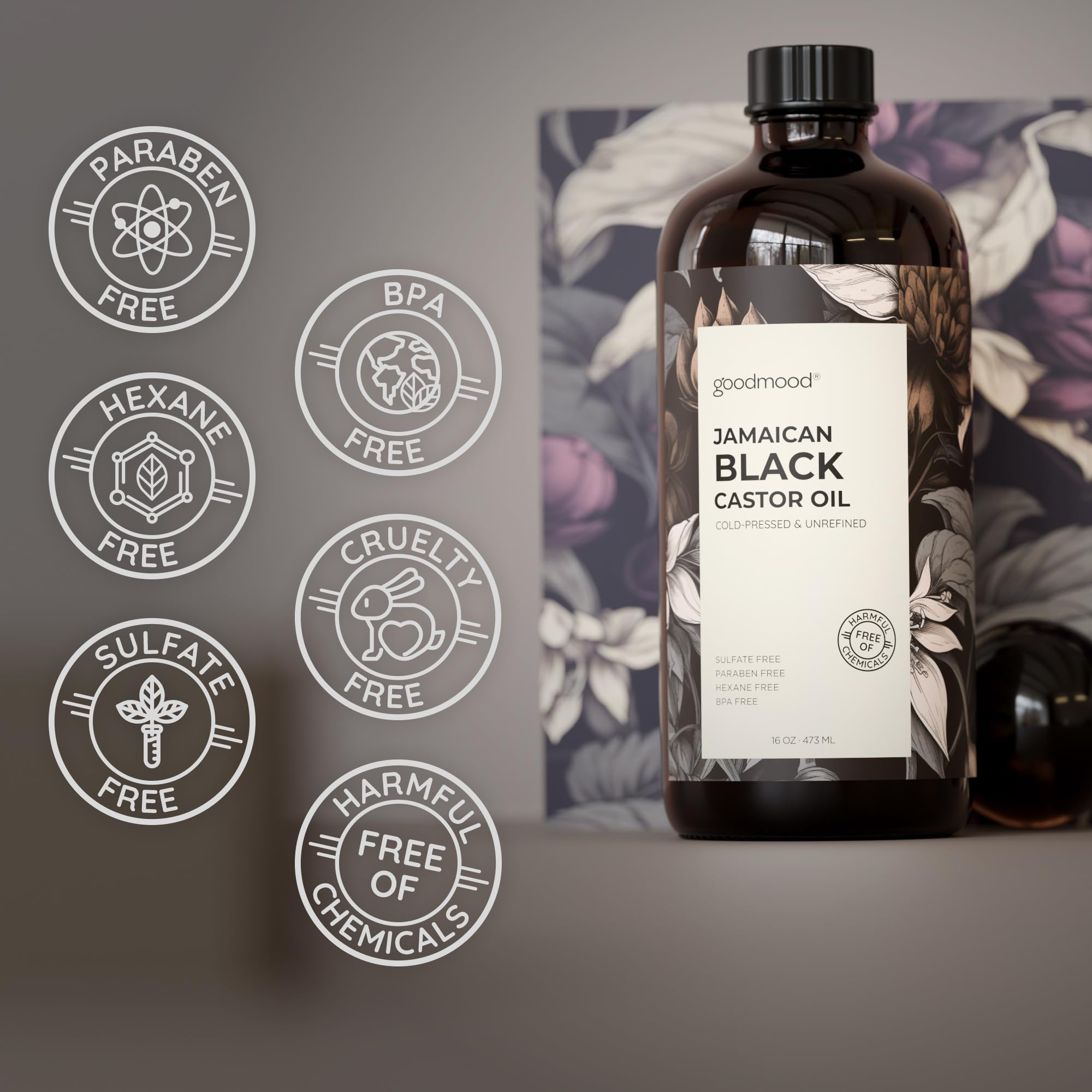GOODMOOD Jamaican Black Castor Oil, 16 oz, Organic Cold Pressed Unrefined, Pure Castor Oil for Hair Growth, Skin Care, and Belly Fat