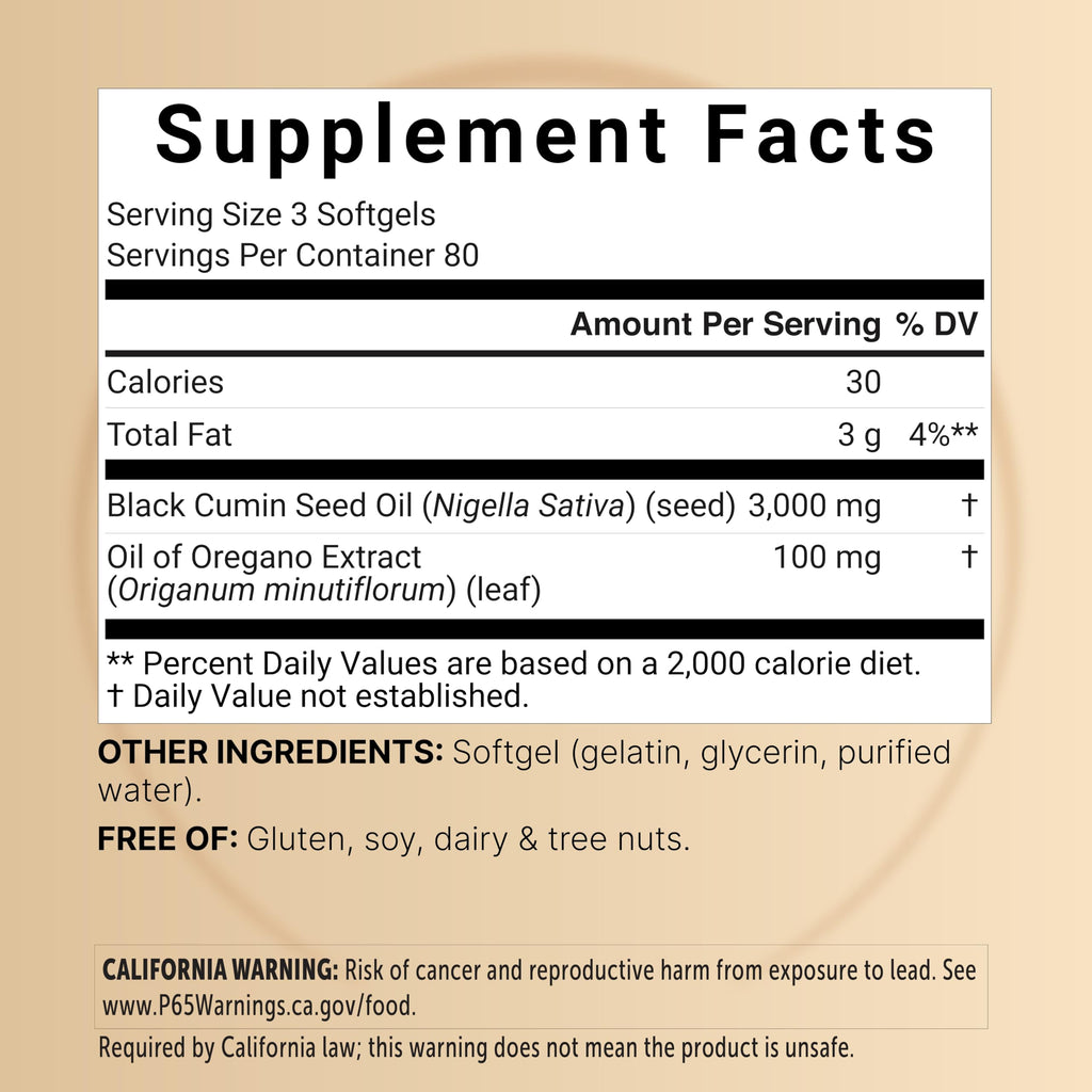 NatureBell Black Seed Oil Softgels, 3,000mg per Serving, 240 Count – 2-in-1 Formula with Oil of Oregano, Carvacrol & Thymoquinone – Nigella Sativa Producing Black Cumin Seed Oil – Non-GMO