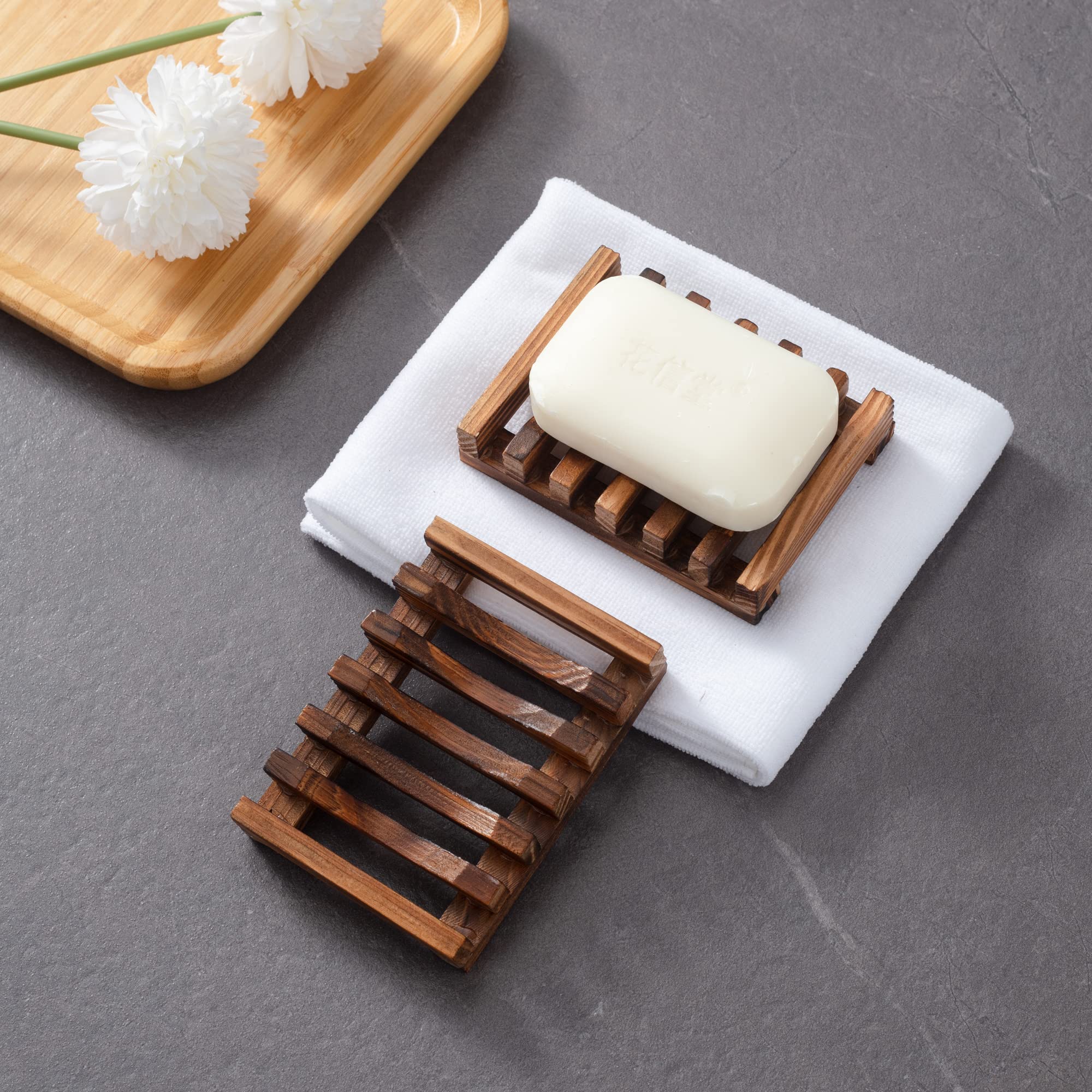 Wooden Soap Dish for Shower,Set of 2 Shower Soap Holder,Self draining Bar Soap Holder for Bathroom, Homemade Soaps Saver Natural Soaps Tray, Vowupt
