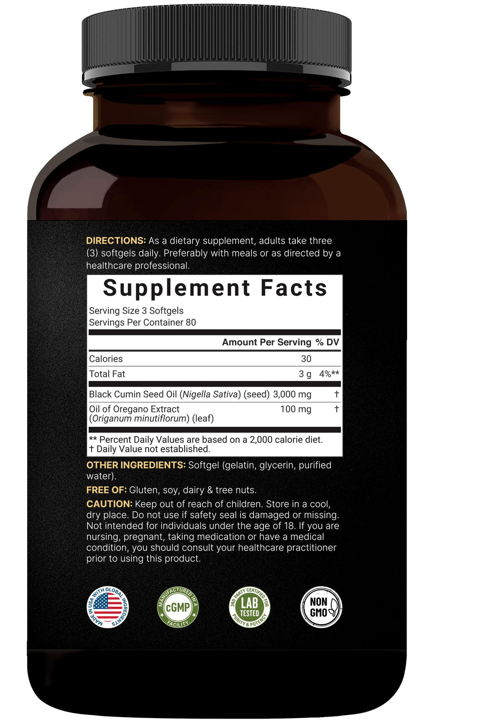 NatureBell Black Seed Oil Softgels, 3,000mg per Serving, 240 Count – 2-in-1 Formula with Oil of Oregano, Carvacrol & Thymoquinone – Nigella Sativa Producing Black Cumin Seed Oil – Non-GMO