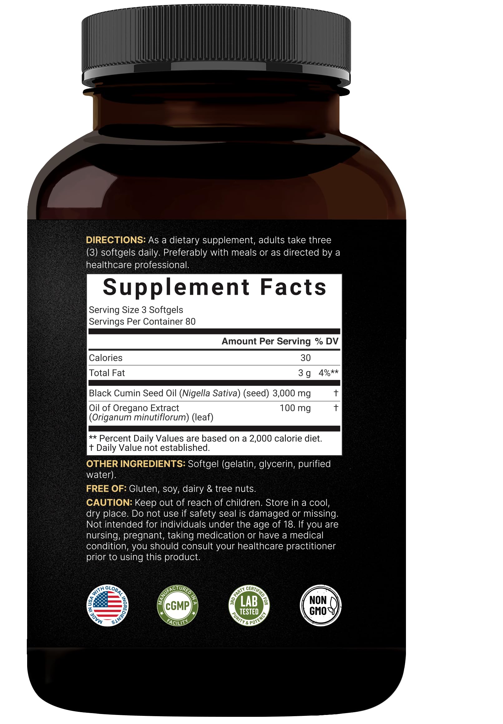 NatureBell Black Seed Oil Softgels, 3,000mg per Serving, 240 Count – 2-in-1 Formula with Oil of Oregano, Carvacrol & Thymoquinone – Nigella Sativa Producing Black Cumin Seed Oil – Non-GMO