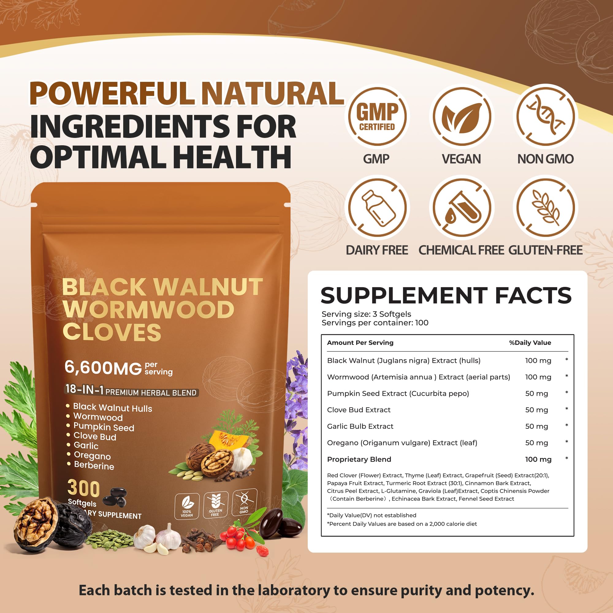 18-in-1 Black Walnut Wormwood Cloves,Rapid Gut Cleanse & Detox ,Digestive Support& Liver Health with Garlic, Turmeric, Pumpkin Seed, Oregano, Berberine | Soy-Free,Gentle Nourishing Gut Formula,300 ct